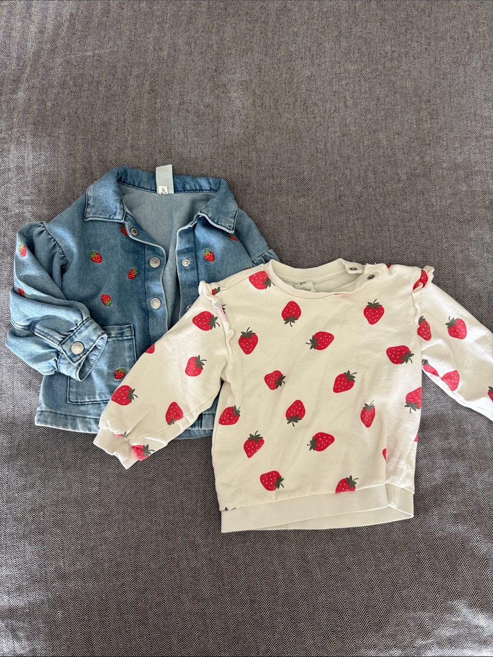H&M 18 Month Strawberry Bundle Baby Denim Jacket & Strawberry Sweatshirt